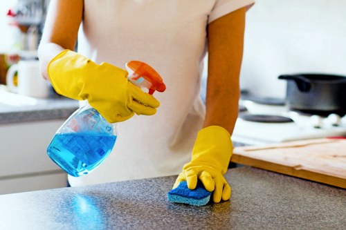 Carpet cleaning safety team preparing equipment before work